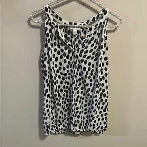 Loft Women’s V Neck Polka Dot Sleeveless Top Elastic Waist. Size Small